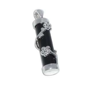   Sterling Silver 925 & Black Onyx Pillar Necklace Pendant   Jewellery