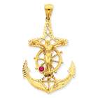 goldia Solid 14k Gold Mariners Cross with Red CZ Pendant