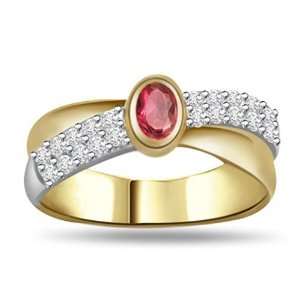  0.35 TCW Real Diamond, Oval Red Ruby and 18k Gold Two tone 