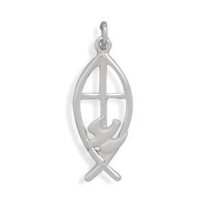   Silver Charm Pendant Christian Fish Ichthys Cross and Dove Jewelry