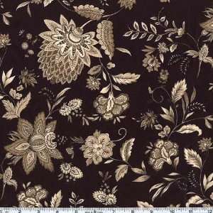  45 Wide Jacobean Floral Garden Black Fabric By The Yard 