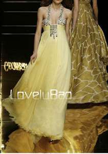 Yellow Beaded Chiffon Flowing Tunic Empire Party Prom Gown Long 