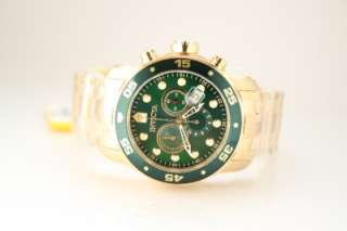 Mens Invicta 0075 Scuba Pro Diver Green Chronograph Gold Plated Watch 