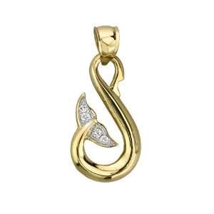    14kt Yellow Gold Artistic Diamond Whale Tail Pendant Jewelry