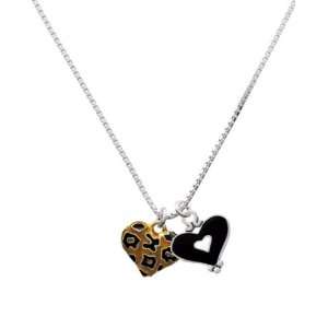  Translucent Cheetah Print Heart and Black Heart Charm 