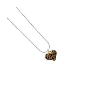 Translucent Cheetah Print Heart   Two Sided   Gold Plated Snake Chain 