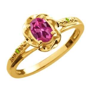   51 Ct Oval Pink Tourmaline Green Peridot 18K Yellow Gold Ring Jewelry