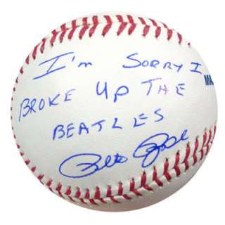 PETE ROSE AUTOGRAPHED SIGNED MLB BASEBALL SORRY I BROKE UP THE BEATLES 