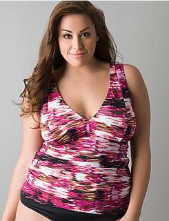 Deep V neck Ruched swim tank by Inches Off®  Lane Bryant