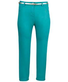 Turquoise (Blue) Inspire Supersoft 7/8 Belted Jeans  243479148  New 