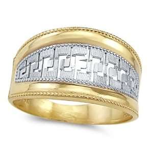 Greek Design Fashion Ring 14k White Yellow Gold Band, Size 7.5 Jewel 