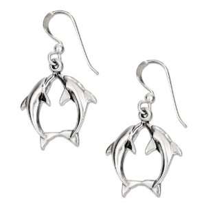  Sterling Silver Kissing Dolphin Earrings on French Wires Jewelry