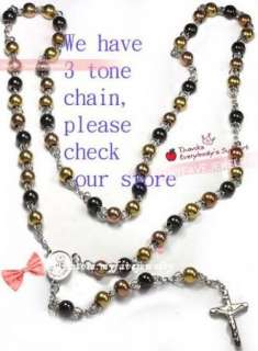 28 Stainless Steel Rosary 8mm Beads Chain Necklace  