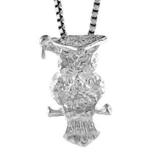  925 Sterling Silver Owl Pendant (w/ 18 Silver Chain), 5/8 