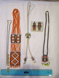 Vintage Native American Indian Beaded Necklaces, Bolo & Coin Purse 