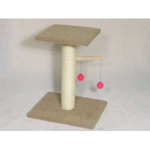  020 PET PLAYGROUND   BROWN SCRATCH POST w. HANGING TOYS