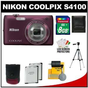  Nikon Coolpix S4100 14.0 MP Digital Camera (Plum) with 8GB 