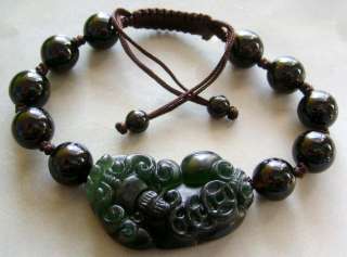 Black Green Jade Pi Xiu Dragon Coins Bead Beads Bracele  