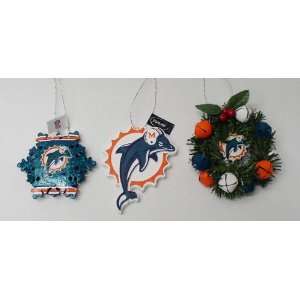  3 Pack Ornaments Dolphins   Miami Dolphins Sports 