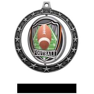 Football Spinner Medals Shield M 7701 SILVER MEDAL / BLACK RIBBON 2.75 