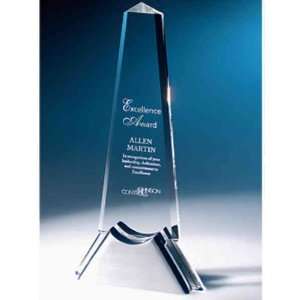 Dynamic   Obelisk shaped optical crystal award with aluminum base 