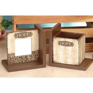  Wooden Bookends Collectible Floral Hope Frame And Pencil 