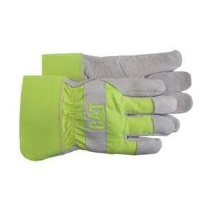  CAT Mens Premium Leather Gloves, Large Fluorescent