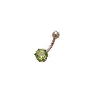 Solid 14K White Gold with 7mm Peridot precious stone. Belly Button 