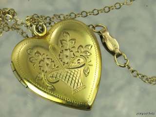   20 12K GOLD FILLED ETCHED HEART LOCKET AND CHAIN NECKLACE  