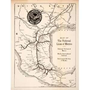 1906 Print Map Laredo Eagle Pass Vera Cruz National Railroad Lines 