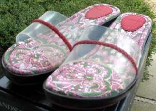 LandsEnd Red Navy Clear Slides Wedge Shoes Sandals NIB  