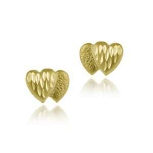  14k Gold Double Heart Diamond Cut Stud Earrings Jewelry