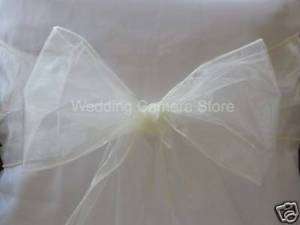 100 Ivory Organza Sashes Chair Cover Bow Wedding Sashes  