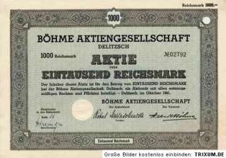 boehme ag rm 1000 original aktie delitzsch im oktober 1941 