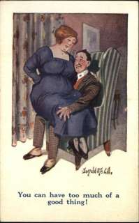 Bamforth Fat Lady Sits on Skinny Man in Chair Comic c1910 Postcard 