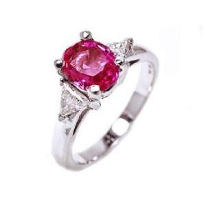  18k White Gold Pink Sapphire & Diamond 3 Stone Ring Size 5 