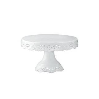   Rose Collection, 8 Inch Skirted Cake Stand, White Fine Porcelain