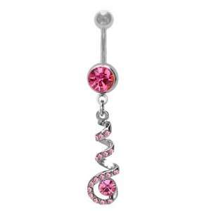 Pink Unique Paved Swirl Gem dangle Belly navel Ring piercing bar body 