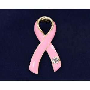  Large Ribbon Pin with Crystal   Pink Ribbon (RETAIL) Arts 
