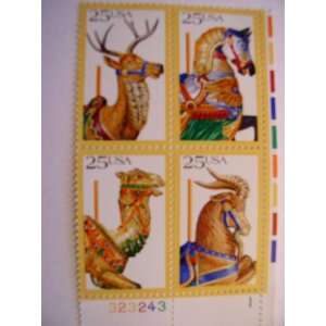 US Postage Stamps, 1988, Folk Art, Carousels, S# 2390 93, Plate Block 