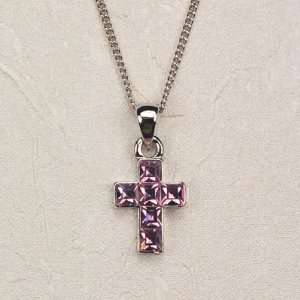  Pink Rhinestone Cross with 18 Chain, Small, Girls Jewelry 