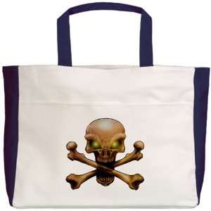  Beach Tote Navy Skull and Crossbones with Green Eyes 