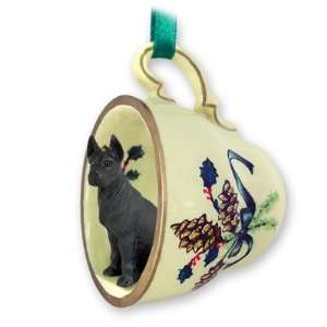  Great Dane Green Holiday Tea Cup Dog Ornament   Black 