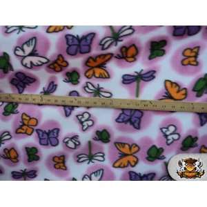 Fleece Fabric Printed Insects *BUTTERFLY SPOT PINK* Fabric By the Yard