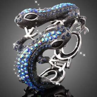 ARINNA Swarovski Crystal Couple Lizard Bangle Bracelet  