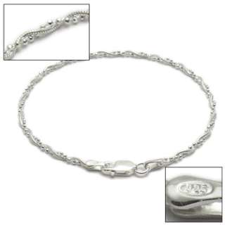 925 Sterling Silver Twisted Snake & Bead Bracelet  