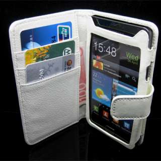   S2 S 2 II I9100 Leather Wallet Case Credit Card Flip Cover WH  
