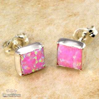 SQUARE PINK FIRE OPAL 925 STERLING SILVER EARRINGS Q599  