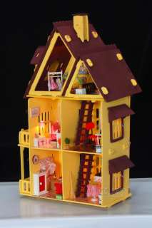 3D DIY LED light wooden colourful dollhouse Miniatures&furniture Kit 