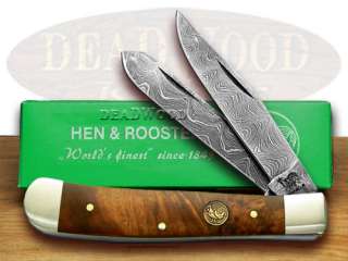 HEN & ROOSTER AND Burl Damascus Trapper Pocket Knives  